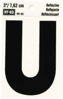 HY-KO RV-50/U Reflective Letter, Character U, 3 in H Character, Black