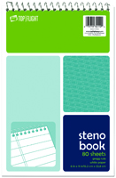 TOP FLIGHT 4600948 Steno Pad, 6 in L x 9 in W Sheet, Rule Sheet, 80-Sheet,