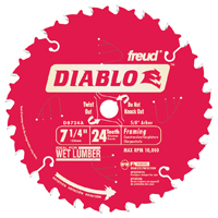 Diablo D0724A Circular Saw Blade, 7-1/4 in Dia, Carbide Cutting Edge, 5/8 in