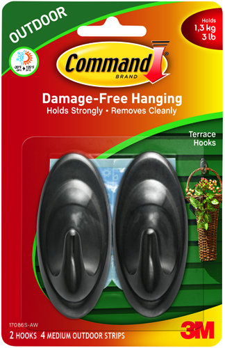 Command 17086S-AW Terrace Hook, 3 lb Weight Capacity, Plastic, Slate