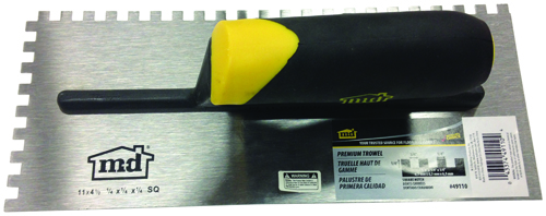 M-D 49110 Tile Installation Trowel, 11 in L, 4-1/2 in W, Square Notch, 1/4