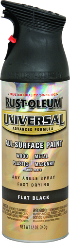 RUST-OLEUM UNIVERSAL 245198 Flat Spray Paint, Flat, Black, 12 oz Aerosol Can