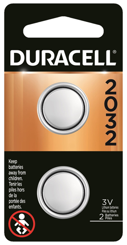 Duracell DL2032B2PK Coin Cell Battery, Lithium, Manganese Dioxide, CR2032