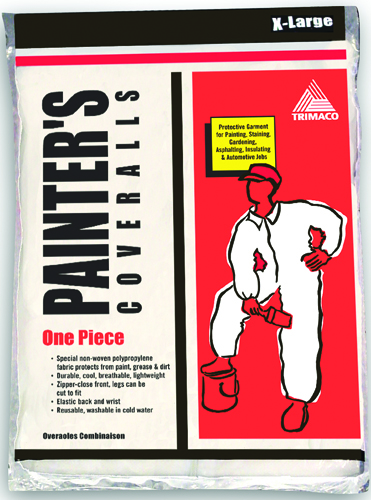 Trimaco 09905 Painter's Coverall, XL, Zipper Closure, Polypropylene Fabric,