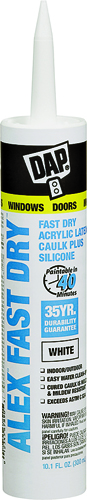 DAP ALEX FAST DRY 18425 Acrylic Latex Caulk, White, 10.1 fl-oz Cartridge