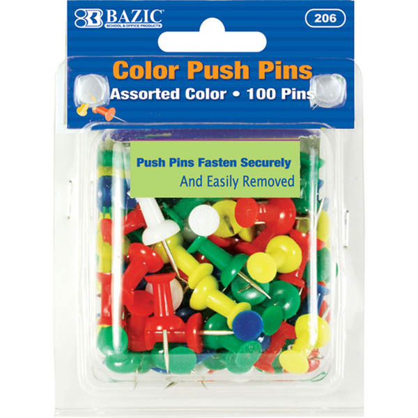 BAZIC ASST COLOR PUSH PINS 100P