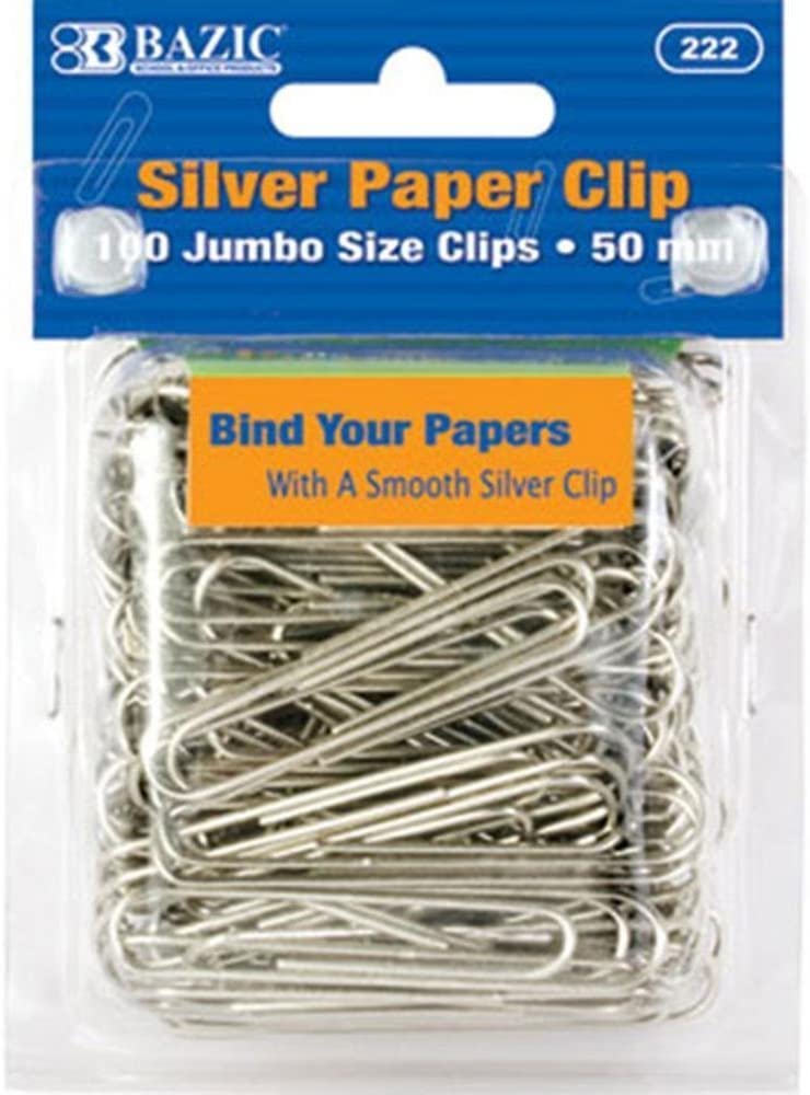 BAZIC JUMBO SILV PAPER CLIPS 100