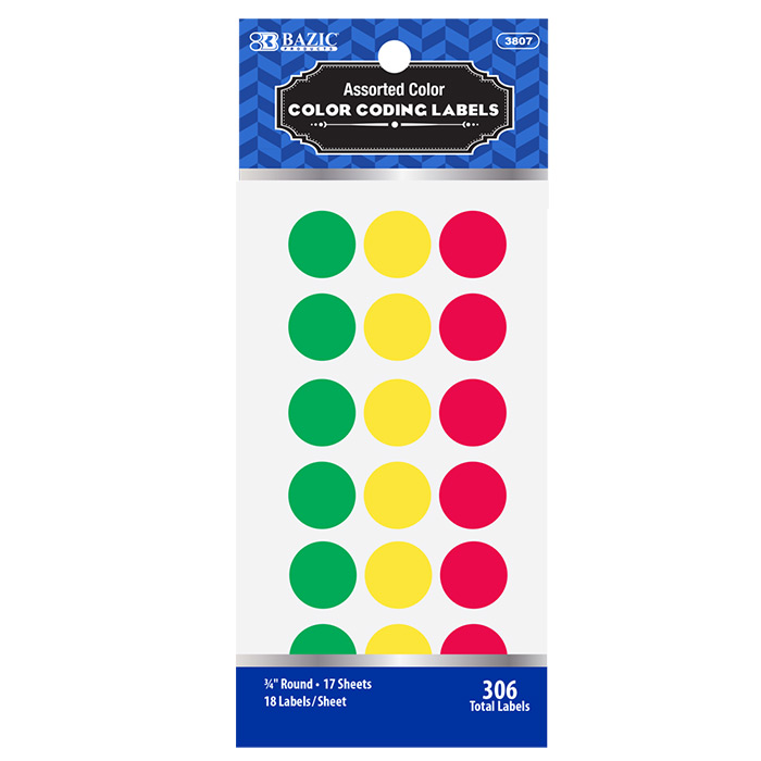 BAZIC ASST COLOR 3/4"" RND LABEL