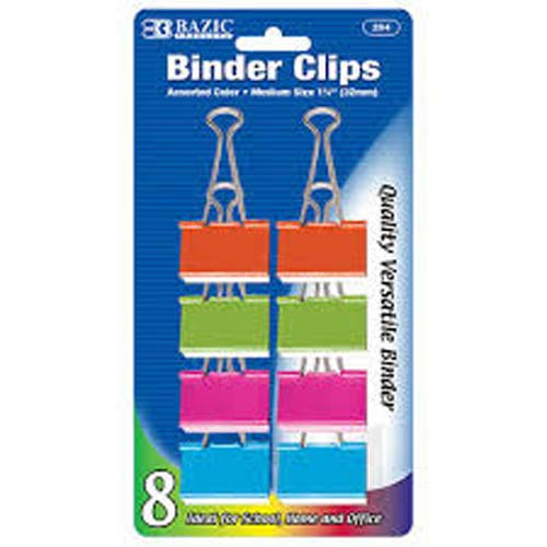 BAZIC ASST COLOR BINDER CLIP 8P