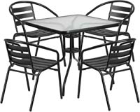 31.5" SQ GLASS TABLE 4 CHAIRS, BLACK