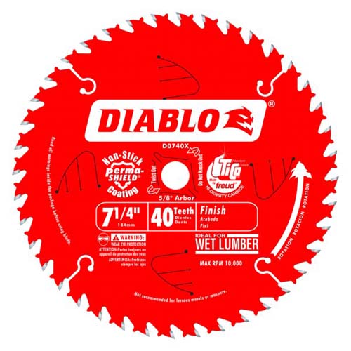 Diablo D0740X Circular Saw Blade, 7-1/4 in Dia, Carbide Cutting Edge, 5/8 in