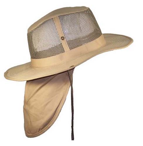 HAT KHAKI MESH SAFARI W/FLAP