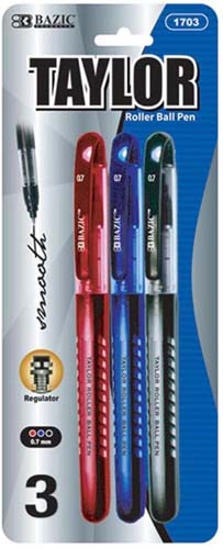 BAZIC 0.7 ROLLER BALL PEN 3PK