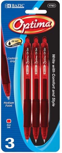 BAZIC RED RETRACTABLE PEN 3PK