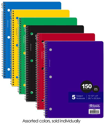 BAZIC 5SUBJECT SPIRAL NOTEBOOK