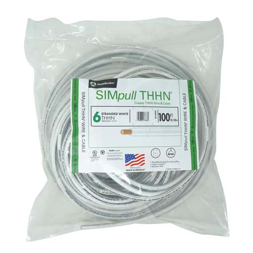 WIRE 6-19 STR THHN WHITE 100FT