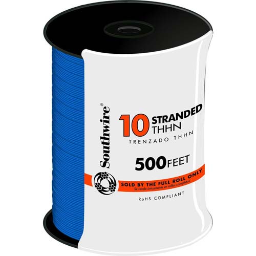 WIRE 10 STR THHN BLUE 500FT SPL