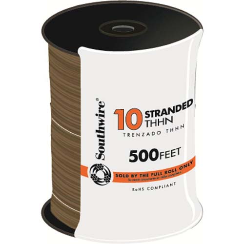 WIRE 10 STR THHN BROWN 500FT SPL