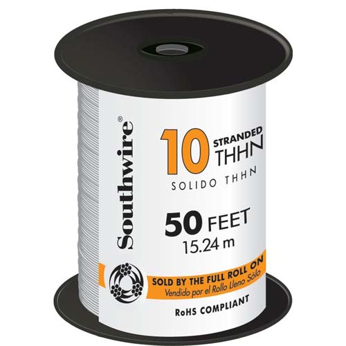 WIRE 10 STR THHN WHITE 50FT