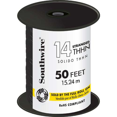 WIRE 14 STR THHN 50FT ROLL BLACK