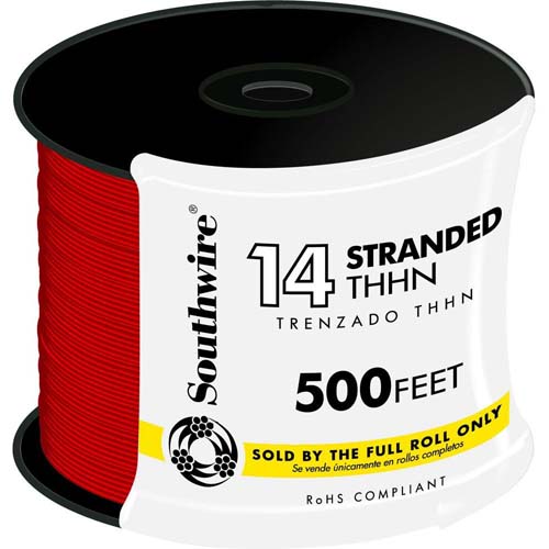 WIRE 14 RED 500FT STR THHN