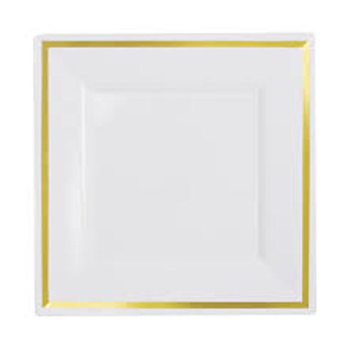 40PC SQU WHITE PLATES GOLDEN RIM