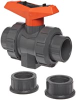 PVC True Union Ball Valve, Two Piece, PTFE Seat, EPDM Seal, 1/2" Socket/NPT