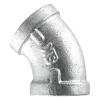 45 deg Pipe Elbow, 3/4 in, NPT, 150 lb, Malleable Iron, Galvanized