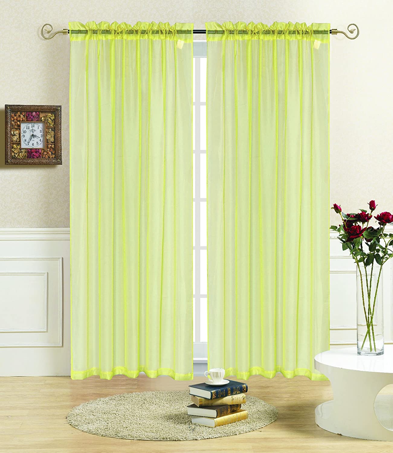 Kashi Home Rena 55X84 Sheer Voile Panel Curtain, 55" x 84", Yellow