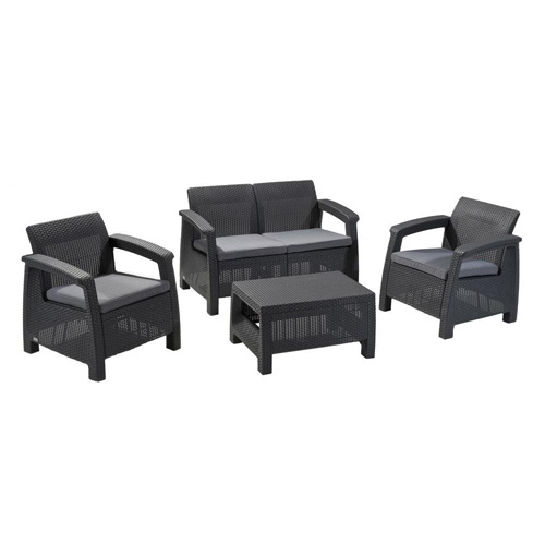 CORFU LOUNGE 4PCS ALL WEATHER RESIN PATIO SEATING SET DARK GRAY