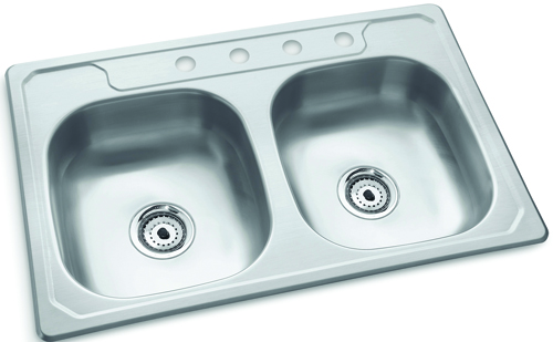 STERLING STAINLESS STEEL KITCHEN DOUBLE SINK 33X22X6 INCHES