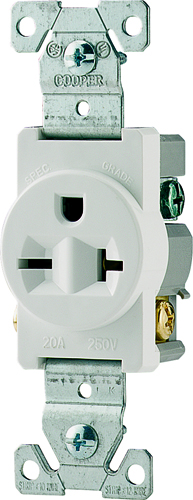 Eaton Wiring Devices 1876W-BOX Single Receptacle, 20 A, White