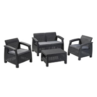 CORFU LOUNGE 4PCS ALL WEATHER RESIN PATIO SEATING SET DARK GRAY