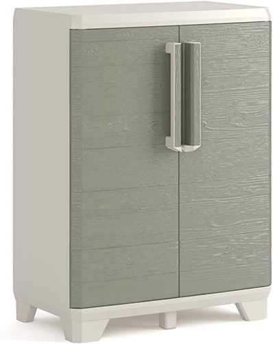 KETER WOOD GRAIN LOW 2 DOORS STORAGE CABINET