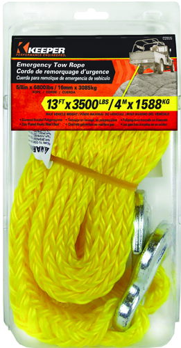 KEEPER 02855 Tow Rope, 5/8 in Dia, 13 ft L, Polypropylene