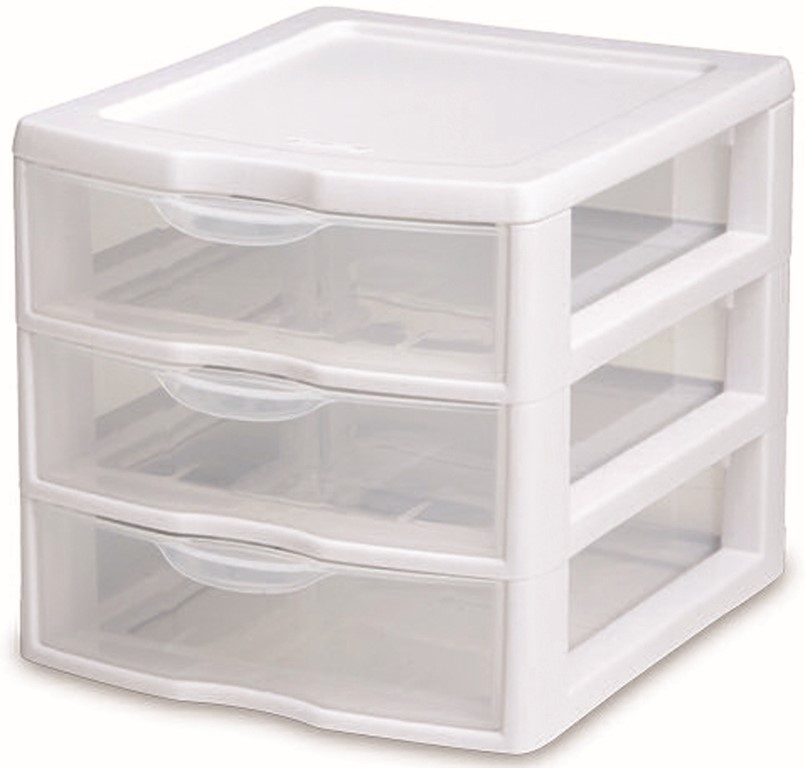 Sterilite 20738006 Drawer Unit, 3-Drawer, Plastic Drawer, Clear