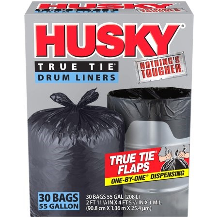 HUSKY HK55WC030B Drum Liner, 55 gal Capacity, 1 mil Thick, Plastic, Black