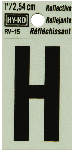 HY-KO RV-15/H Reflective Letter, Character H, 1 in H Character, Black