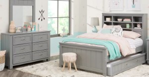 Kids Cottage Colors Gray 5 Pc Full Bookcase Bedroom