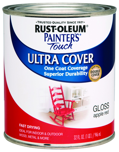 RUST-OLEUM PAINTER'S Touch 1966502 Brush-On Paint, Gloss, Apple Red, 1 qt