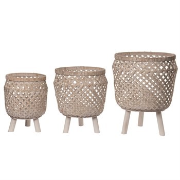 BAMBOO PLANTERS WHITE 2PC