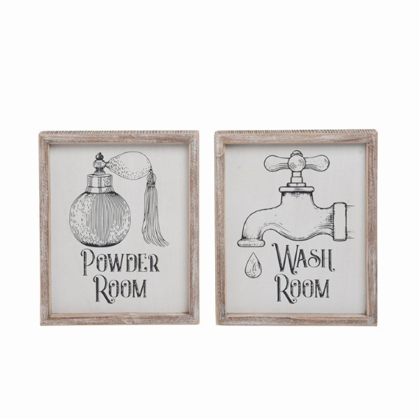 WOOD WASHROOM WALL DECOR 2ASST