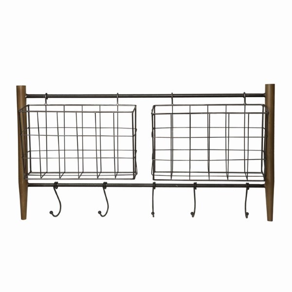 METAL WALL BASKET W/HOOKS