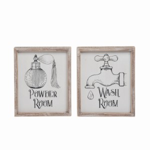 WOOD WASHROOM WALL DECOR 2ASST