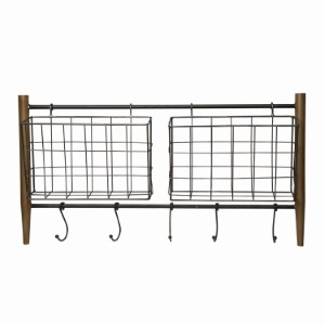 METAL WALL BASKET W/HOOKS