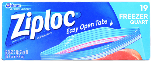 Ziploc 00388 Freezer Bag, 1 qt Capacity, 19 Pack