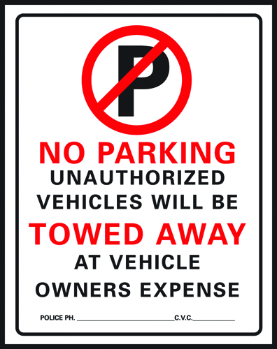 HY-KO 702 Parking Sign, Rectangular, Black/Red Legend, White Background