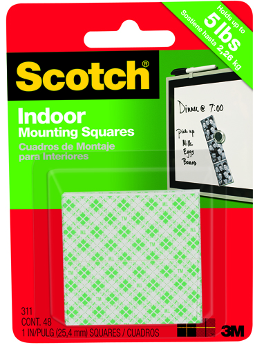 Scotch 311DC Heavy-Duty Mounting Tape, 1 in L, 1 in W, White