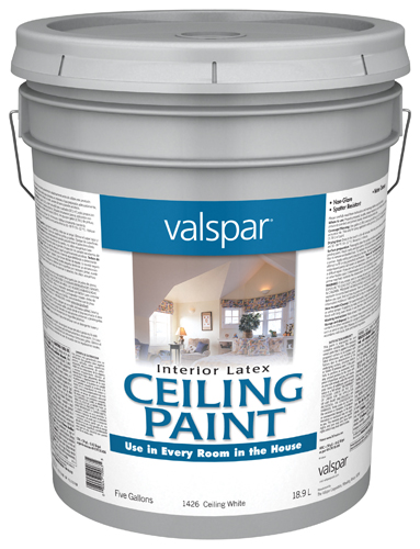 Valspar 1426 Interior Latex Ceiling Paint, Flat, White, 5 gal Pail