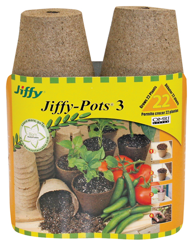 Jiffy JP322 Peat Pot, 6.62 in L Tray, 3.37 in W Tray, 8-3/4 in H Tray, Peat